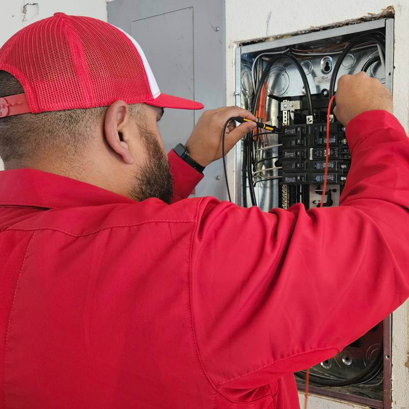 A friendly Franklin electrician on the job in Northwest Arkansas.